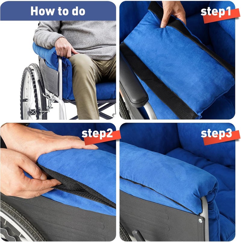 Trendcode Wheelchair Cushions，Pressure Pain Relief Accessories with Armrest Covers. Supports Coccyx & Back, Non-Slip. Fits 18" Wheelchair with Full Arms, Blue. - Image 5